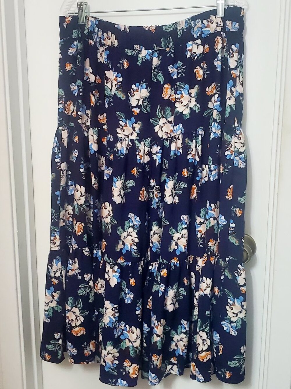 Lauren Conrad Navy Floral Tiered Maxi Skirt Women's Size XL